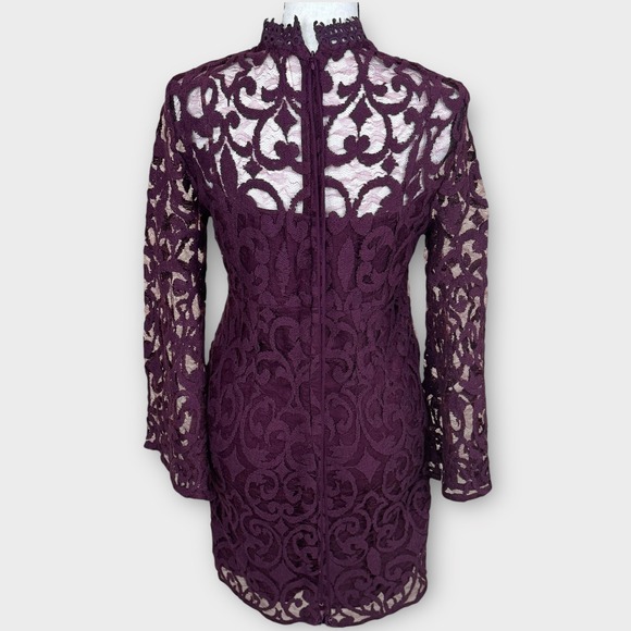 Free‎ People North Star Bell Sleeve Sequined Lace Plum Mini Dress Women's 4 - Picture 2 of 13